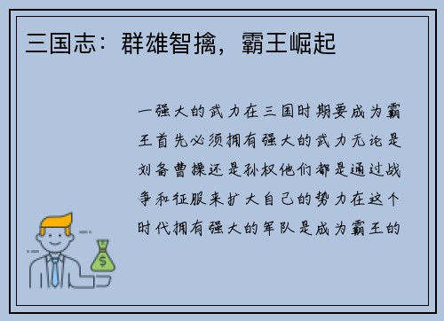 三国志：群雄智擒，霸王崛起